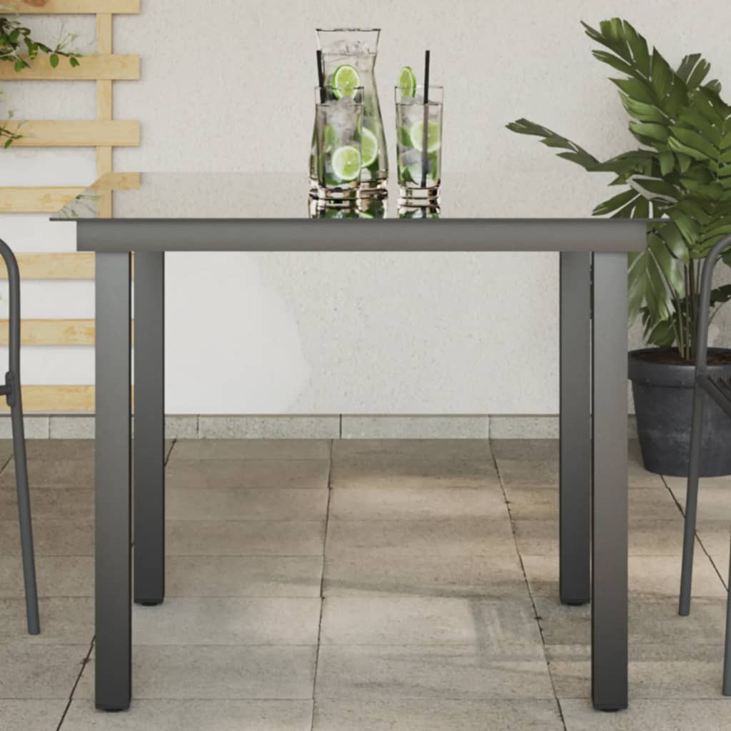 Vetonek Mesa de jardín de aluminio y vidrio negra 80x80x74 cm