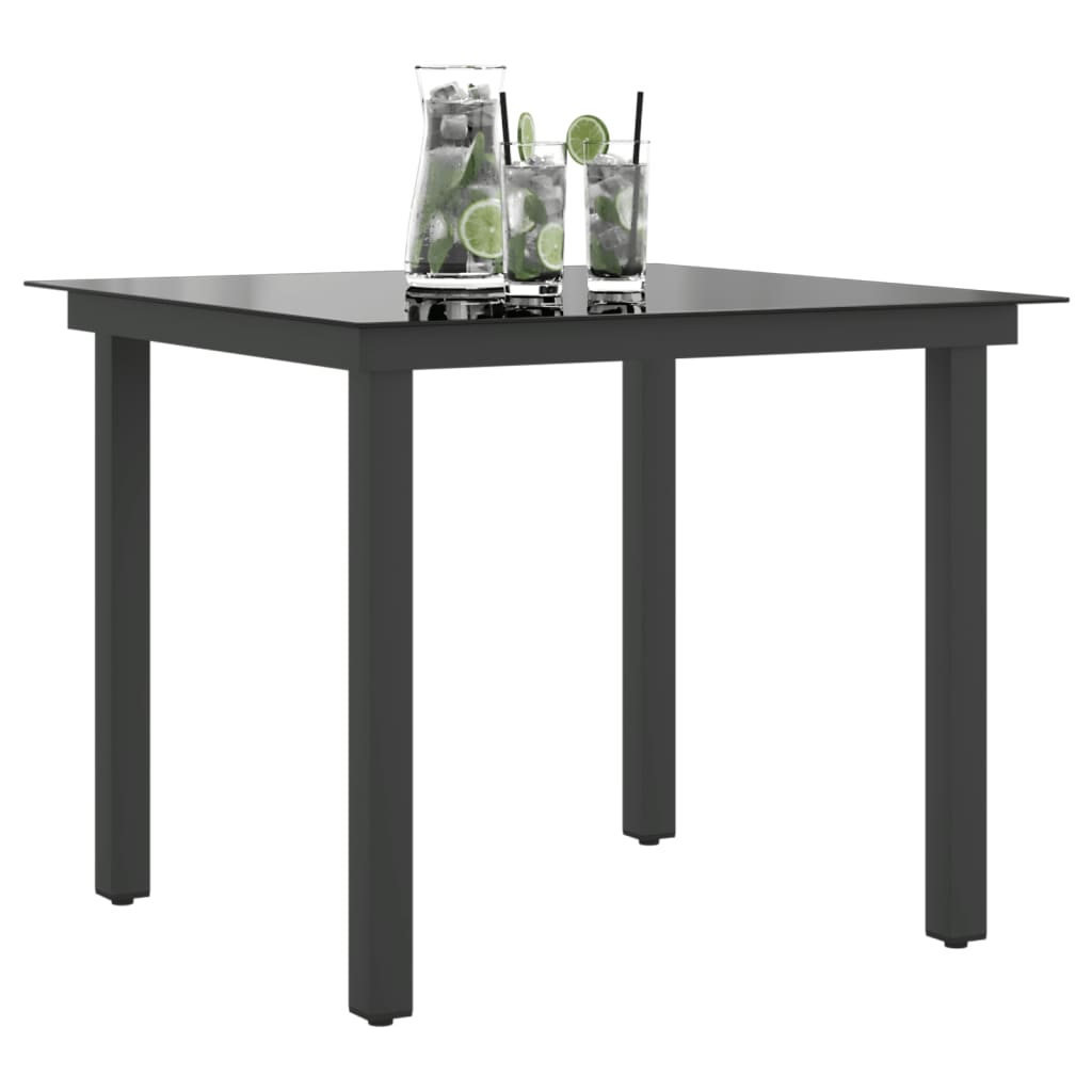 Mesa de jardín de aluminio y vidrio negra 80x80x74 cm vidaXL