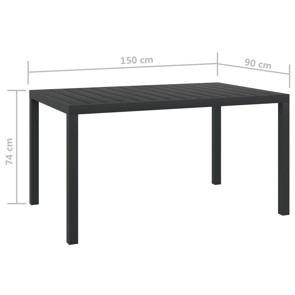 Mesa de jardín de aluminio y WPC negra 150x90x74 cm vidaXL