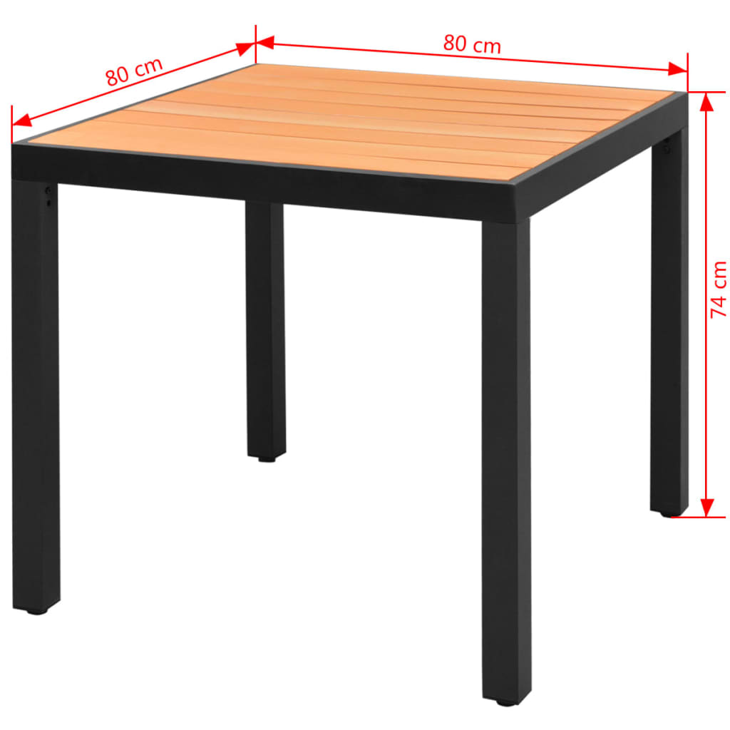 Mesa de jardín de aluminio y WPC marrón 80x80x74 cm vidaXL