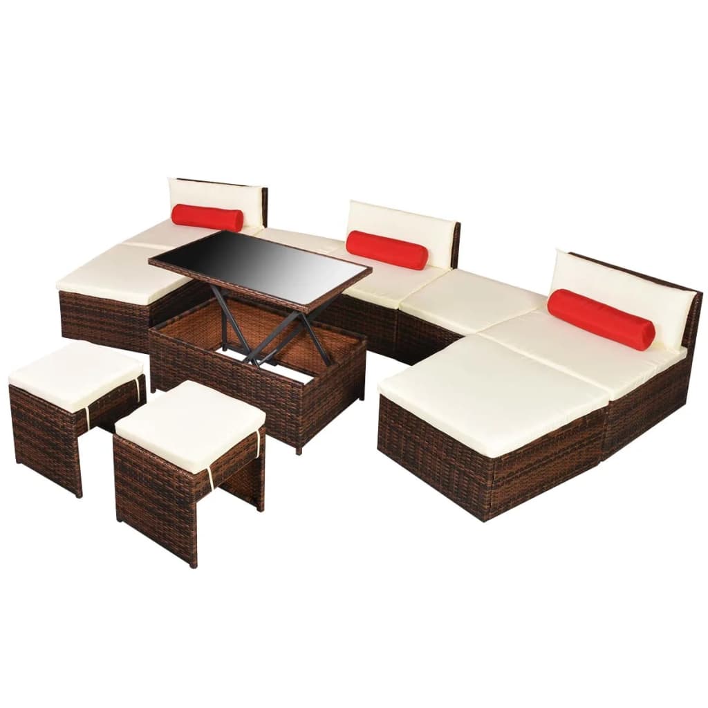 Set muebles de jardín 10 pzas y cojines ratán sintético marrón vidaXL