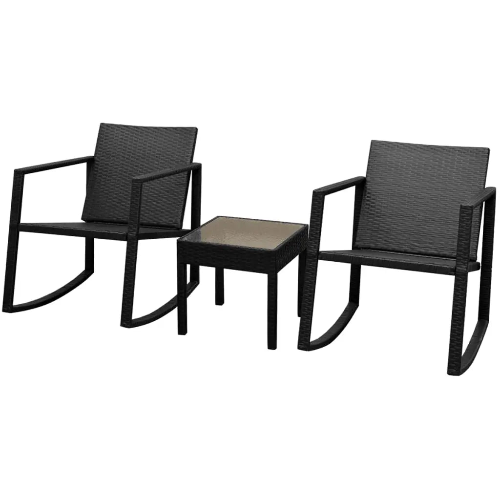 Vetonek Set de mesa y sillas de jardín 3 piezas ratán sintético negro