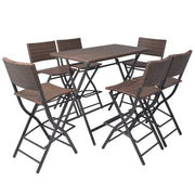 Set comedor de jardín plegable 7 pzas poli ratán y acero marrón v4672 Vetonek