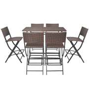 Set comedor de jardín plegable 7 pzas poli ratán y acero marrón v4672 - Vetonek