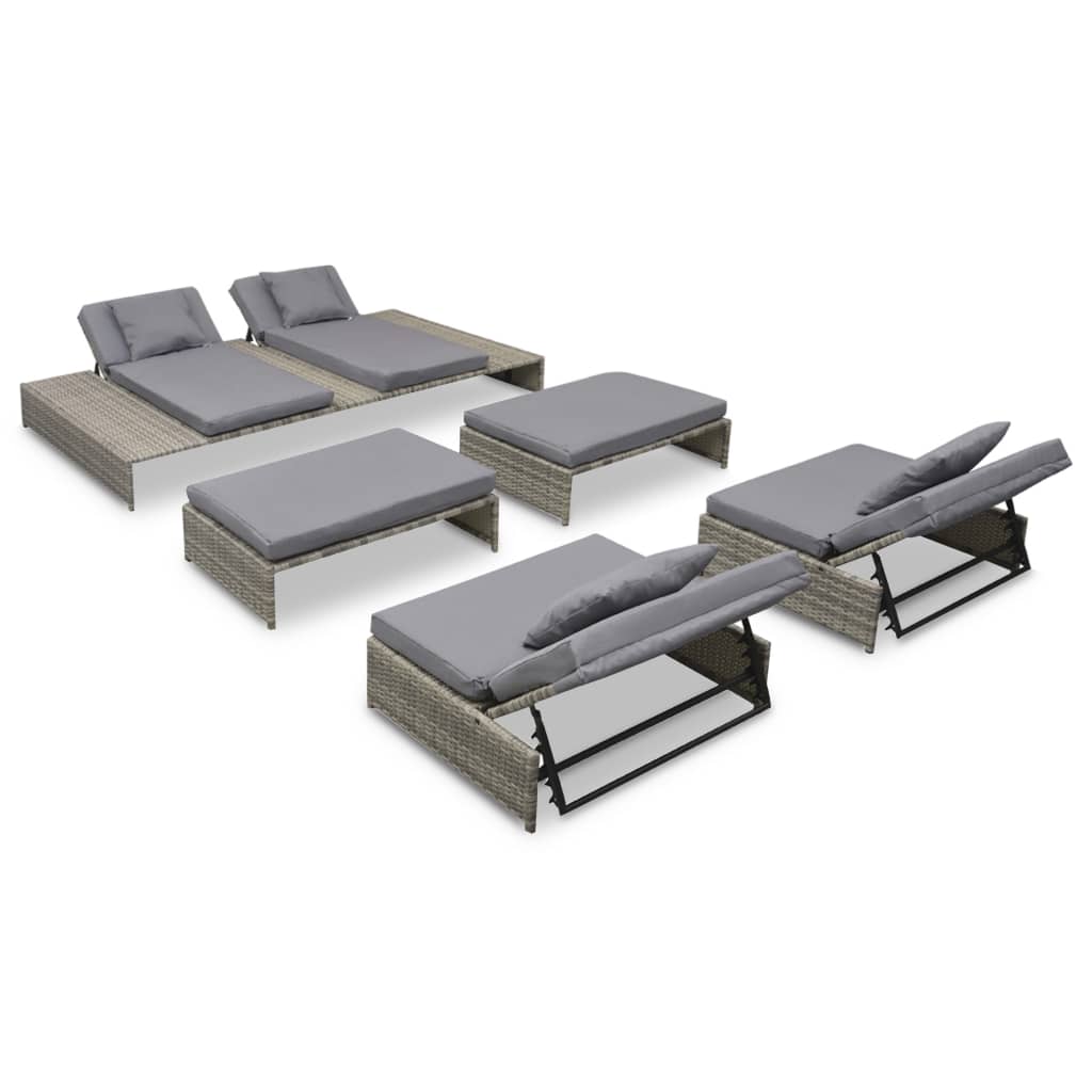 Vetonek Set de muebles de jardín 5 pzas y cojines ratán sintético gris