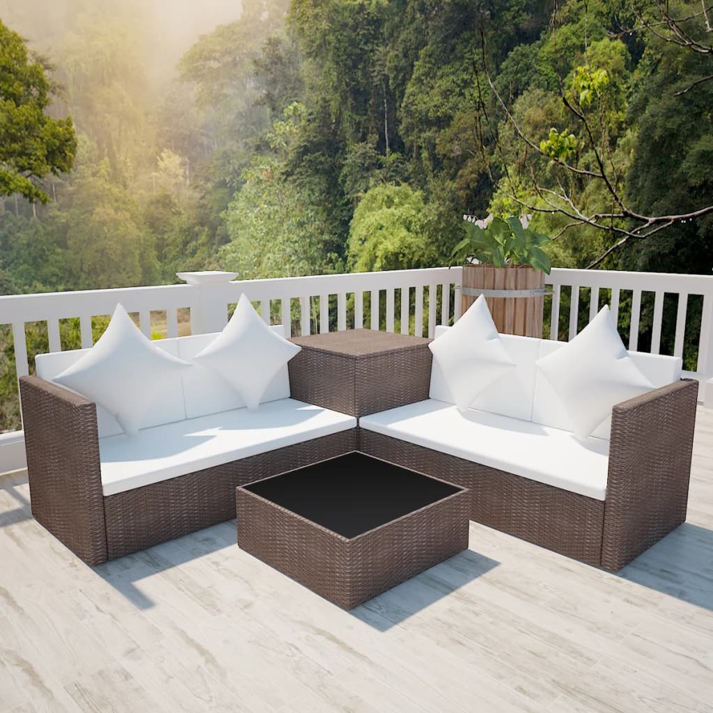 Vetonek Set muebles de jardín 4 piezas y cojines ratán sintético marrón