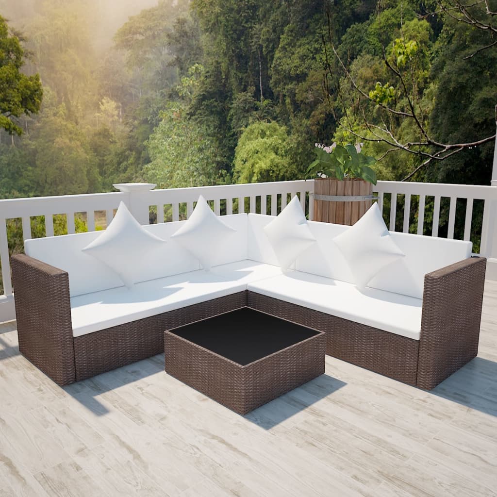 Vetonek Set muebles de jardín y cojines 4 piezas ratán sintético marrón