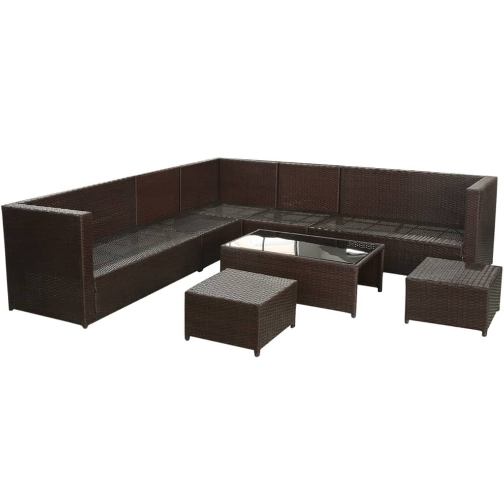 Set muebles de jardín 8 piezas y cojines ratán sintético marrón