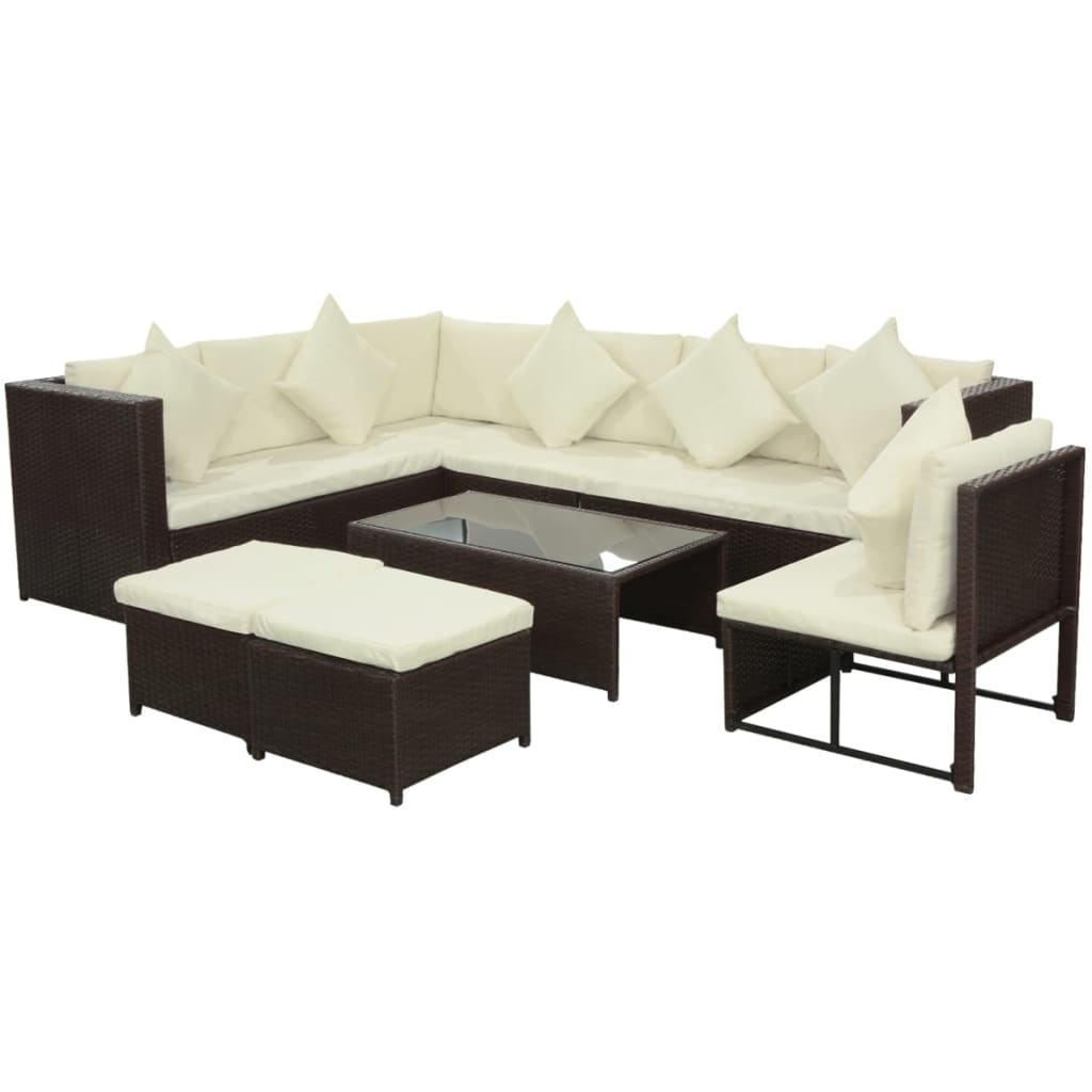 Vetonek Set muebles de jardín 8 piezas y cojines ratán sintético marrón