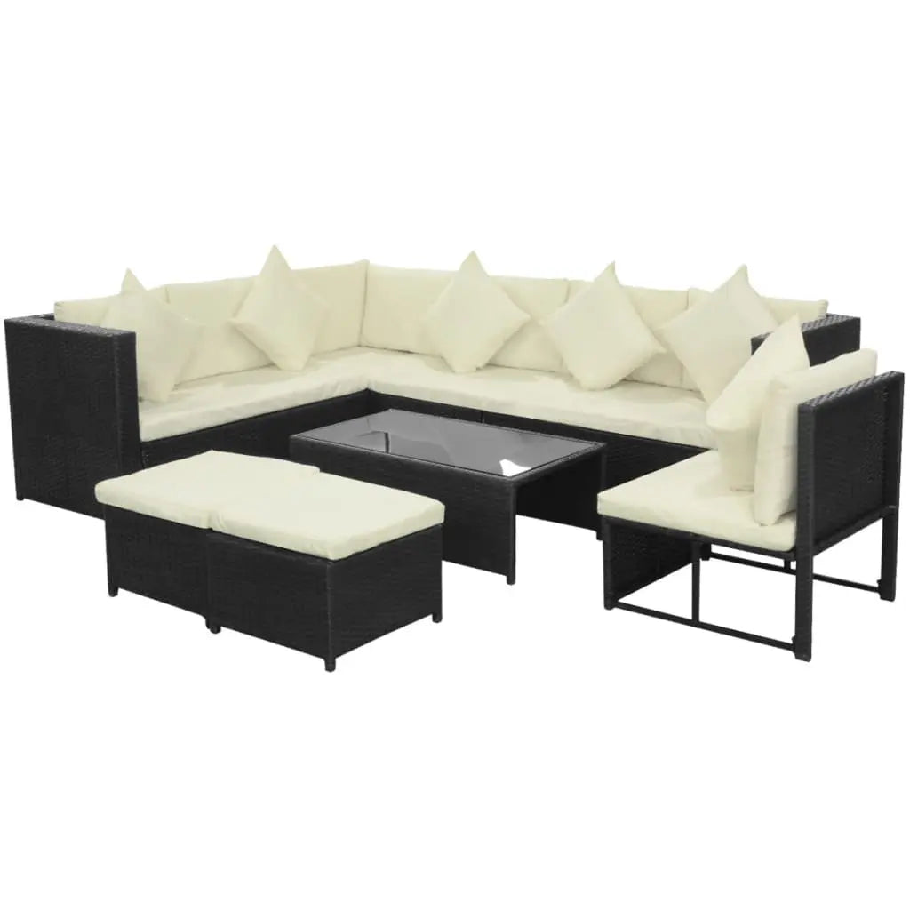 Vetonek Set muebles de jardín 8 piezas y cojines ratán sintético negro