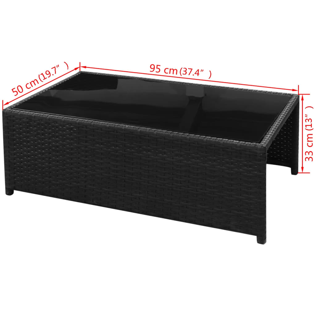 Set Garden Furniture 8 pieces and black synthetic rattan cushions