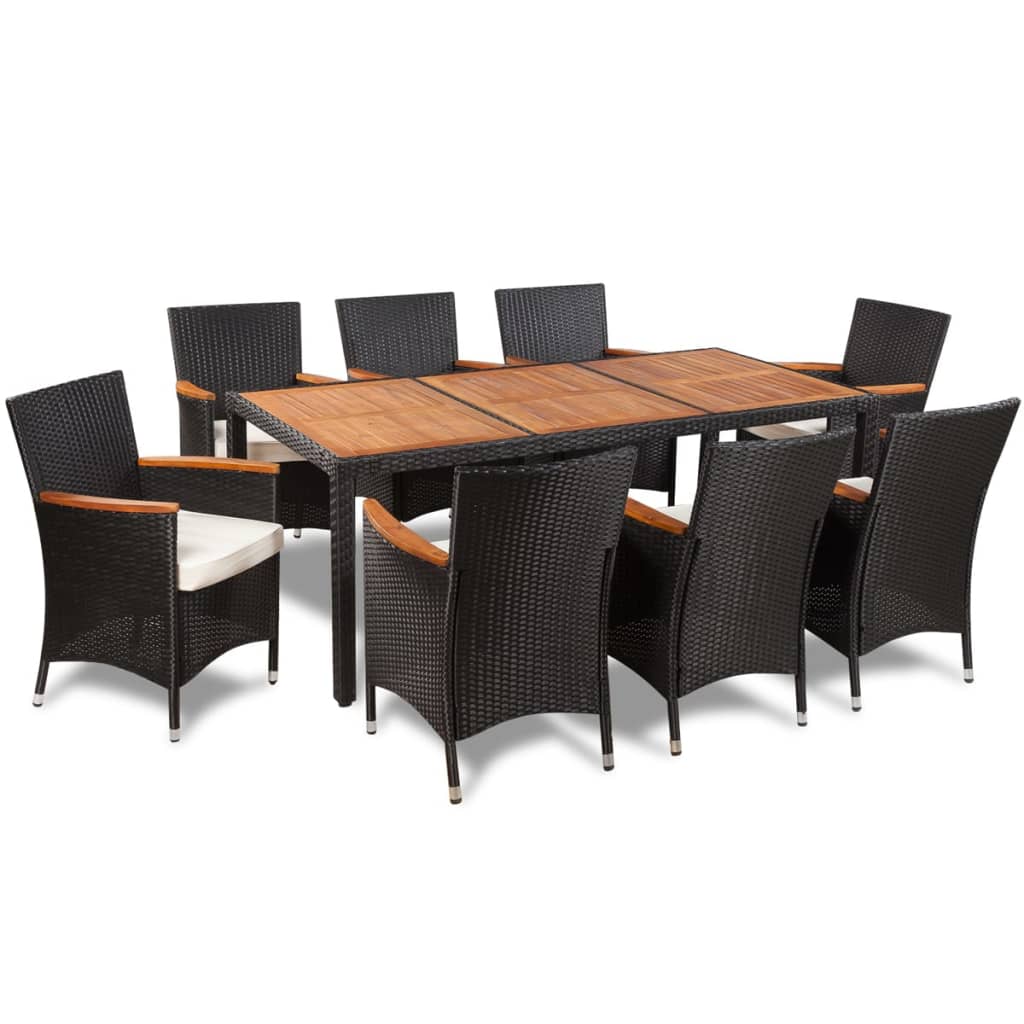 Set de comedor de jardín 9 piezas y cojines ratán sintético vidaXL