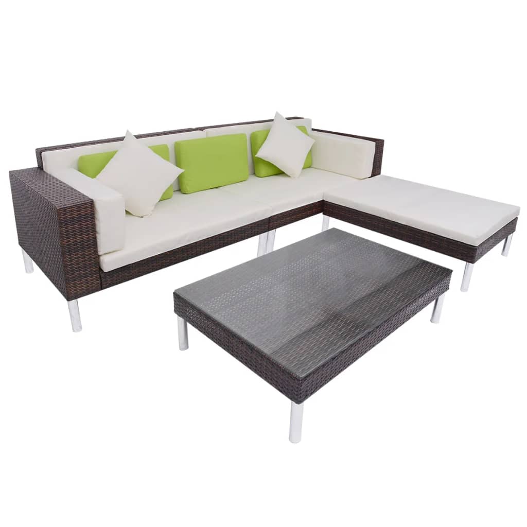 Vetonek Set muebles de jardín 4 piezas y cojines ratán sintético marrón