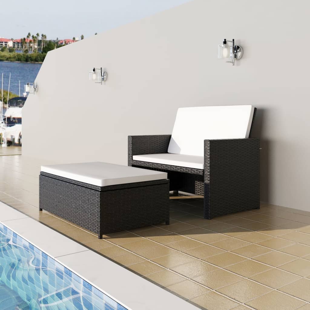 Vetonek Set muebles de jardín 2 piezas y cojines ratán sintético negro