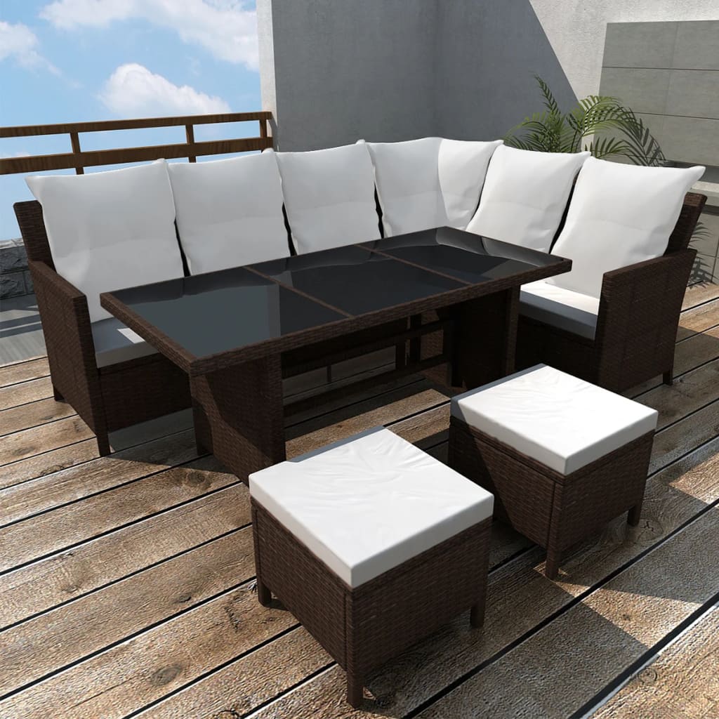 Vetonek Set muebles de jardín 4 piezas y cojines ratán sintético marrón