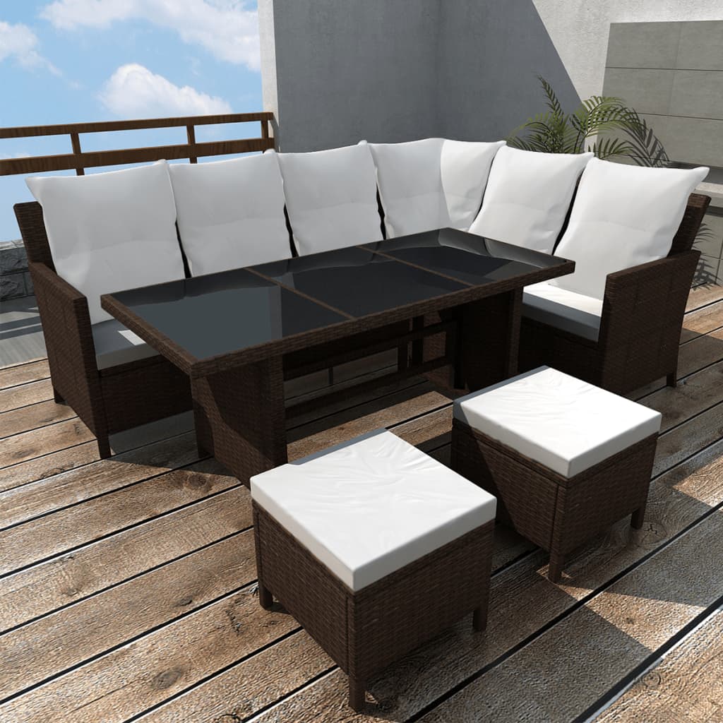 Vetonek Set muebles de jardín 4 piezas y cojines ratán sintético marrón