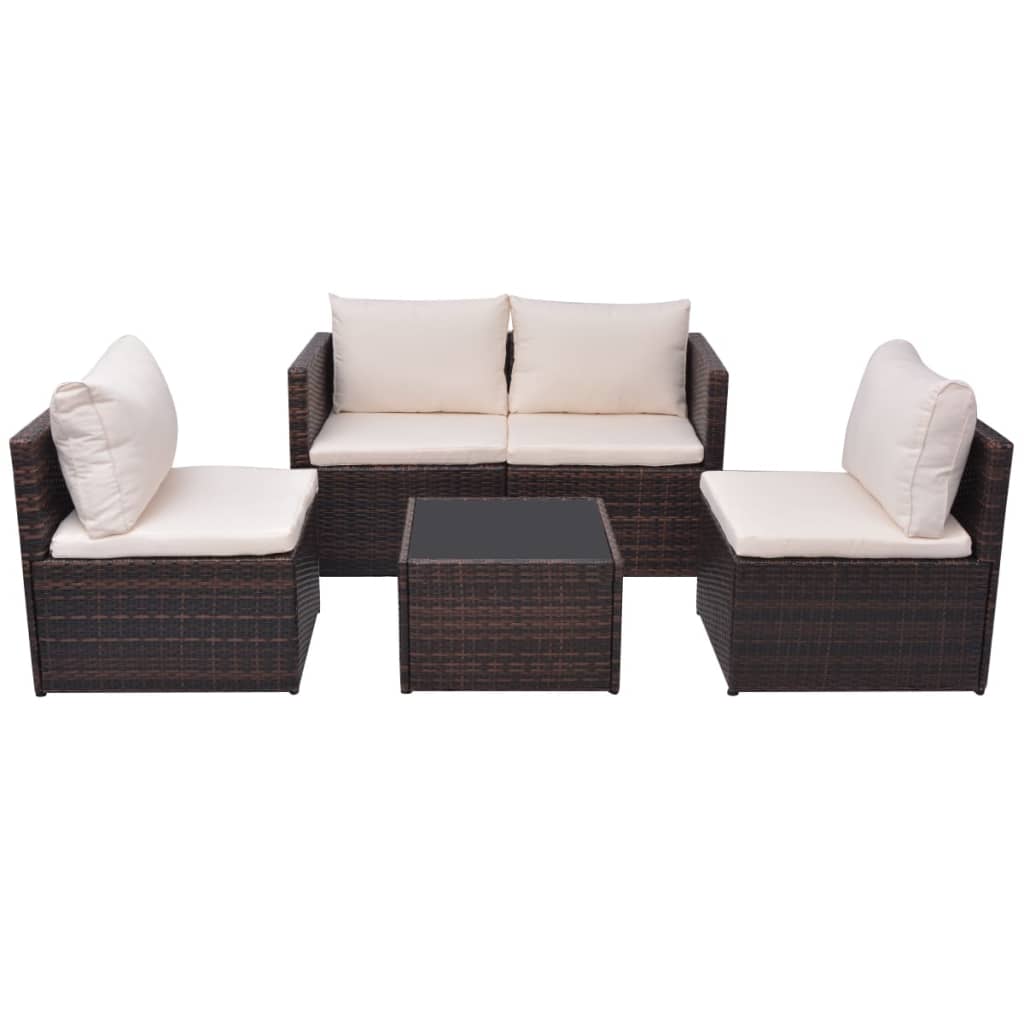 Set muebles de jardín 5 piezas y cojines ratán sintético marrón vidaXL