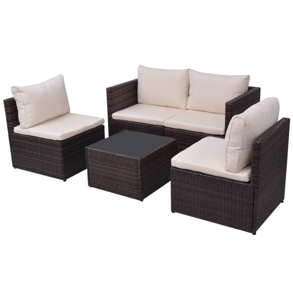 Set muebles de jardín 5 piezas y cojines ratán sintético marrón vidaXL