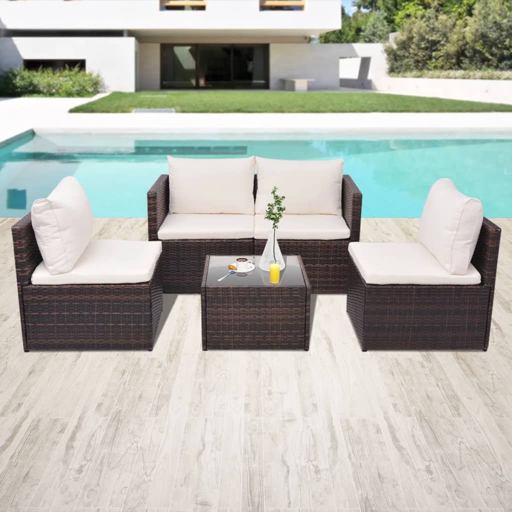 Vetonek Set muebles de jardín 5 piezas y cojines ratán sintético marrón