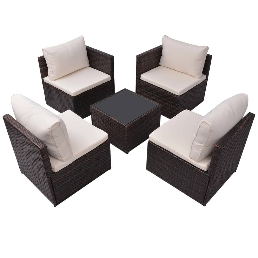 Set muebles de jardín 5 piezas y cojines ratán sintético marrón vidaXL