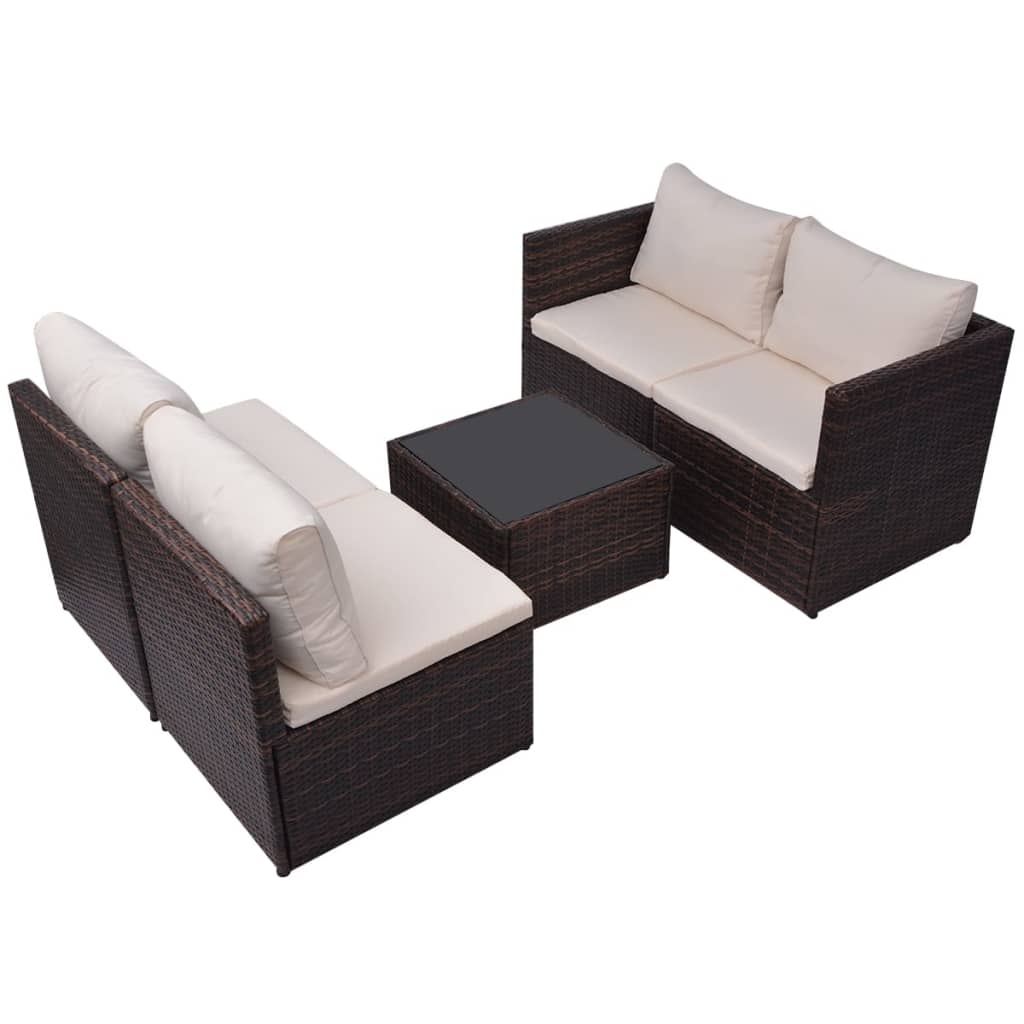 Set muebles de jardín 5 piezas y cojines ratán sintético marrón vidaXL