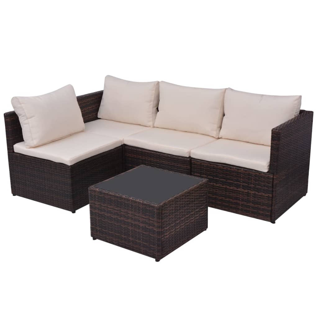 Set muebles de jardín 5 piezas y cojines ratán sintético marrón vidaXL