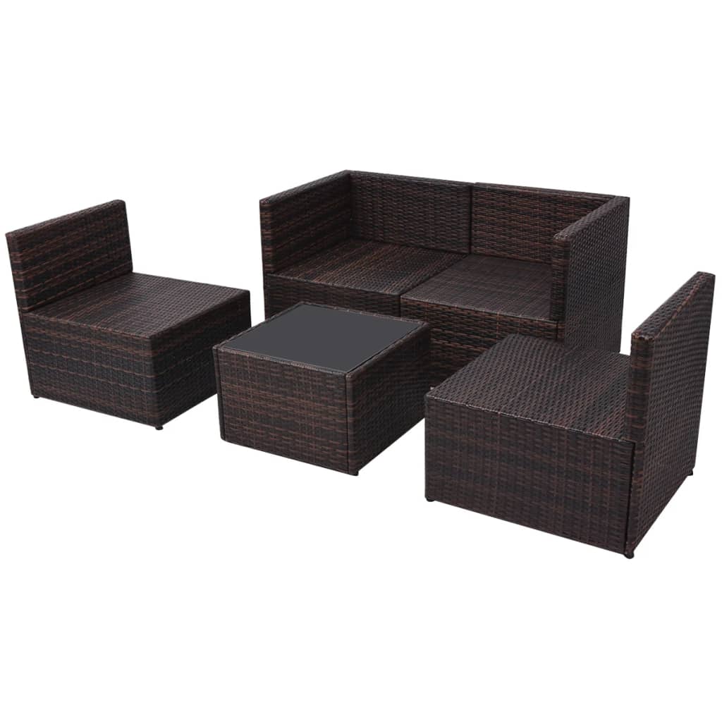 Set muebles de jardín 5 piezas y cojines ratán sintético marrón vidaXL