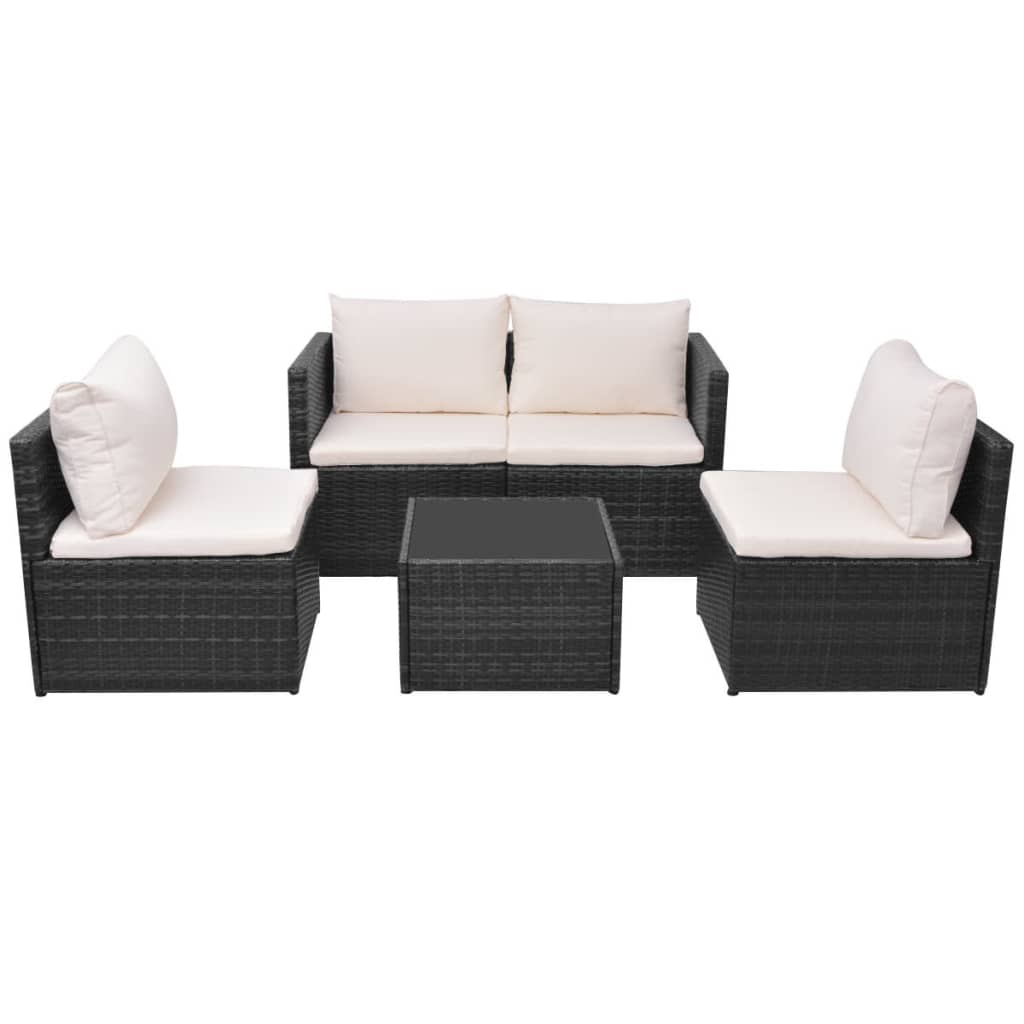 Set muebles de jardín 5 piezas y cojines ratán sintético negro