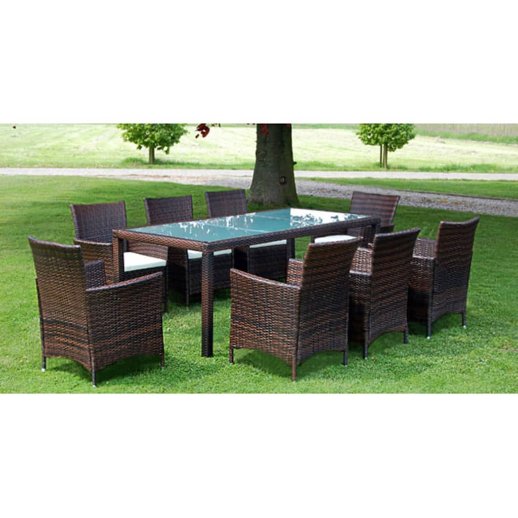 Vetonek Set comedor de jardín 9 piezas y cojines ratán sintético marrón