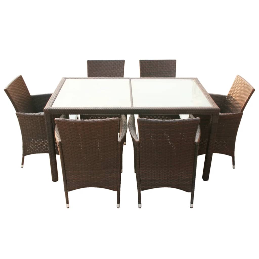 Set comedor de jardín 7 piezas y cojines ratán sintético marrón