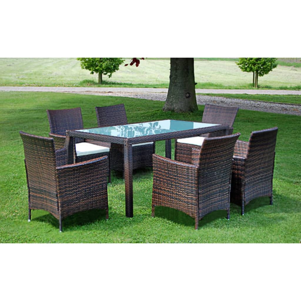 Vetonek Set comedor de jardín 7 piezas y cojines ratán sintético marrón