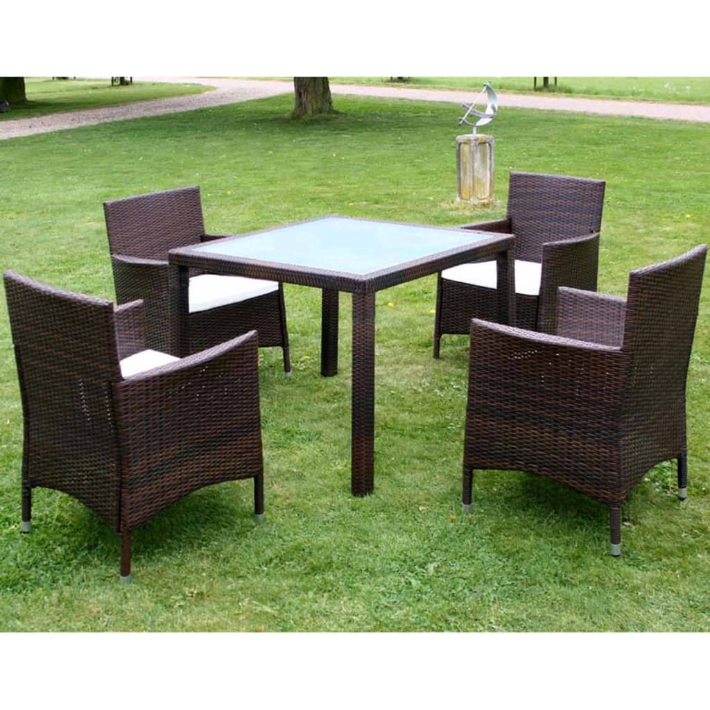 Vetonek Set comedor de jardín 5 piezas y cojines ratán sintético marrón