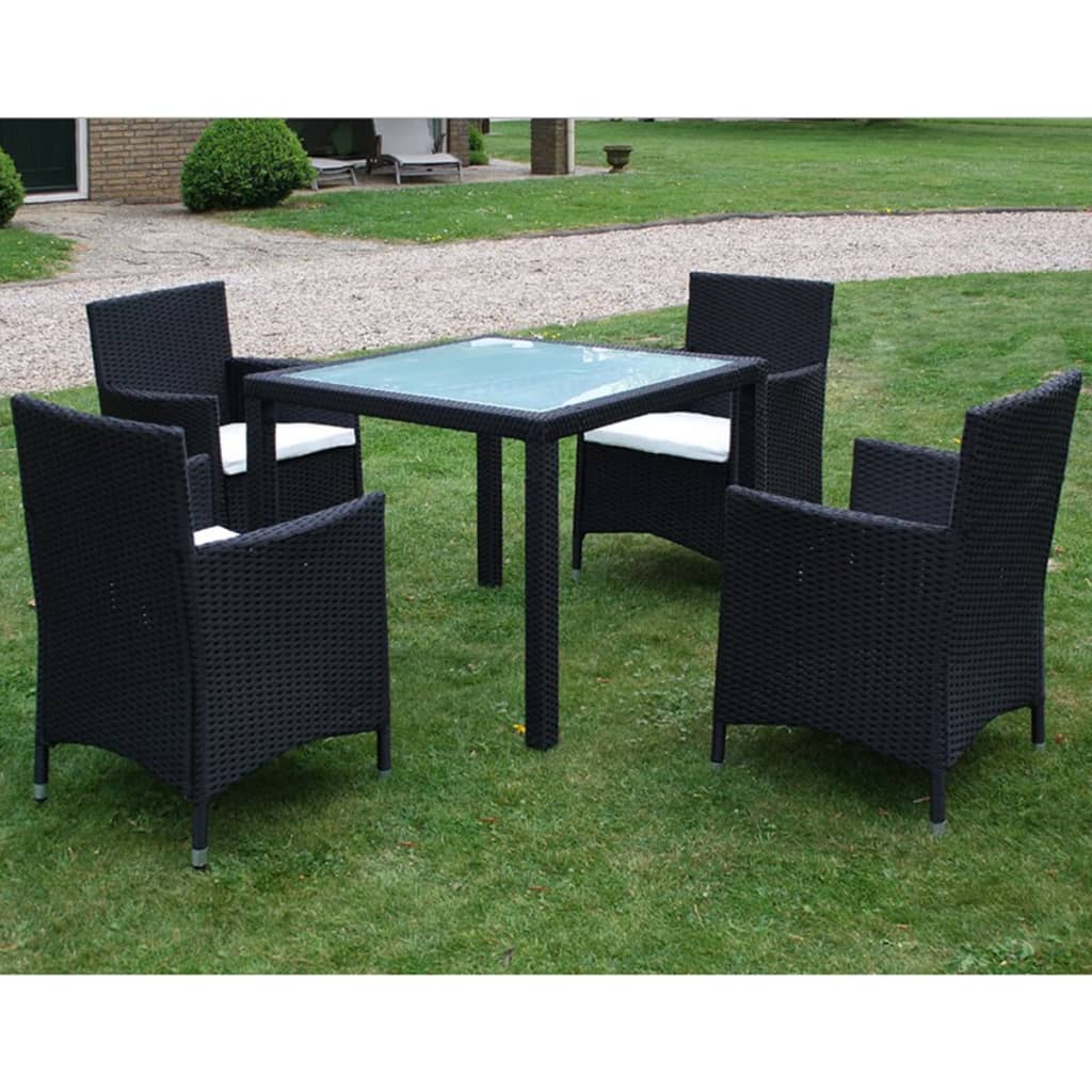 Vetonek Set comedor de jardín 5 piezas y cojines ratán sintético negro