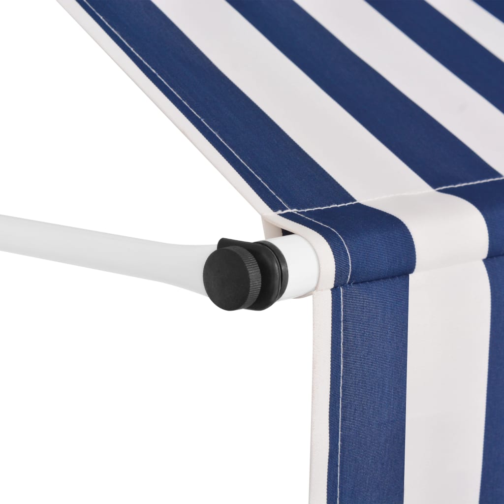 Toldo manual retráctil 150 cm azul y blanco a rayas vidaXL