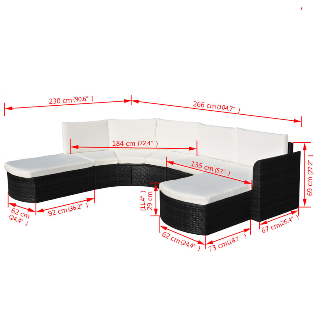 Set de muebles de jardín 4 pzas y cojines ratán sintético negro vidaXL