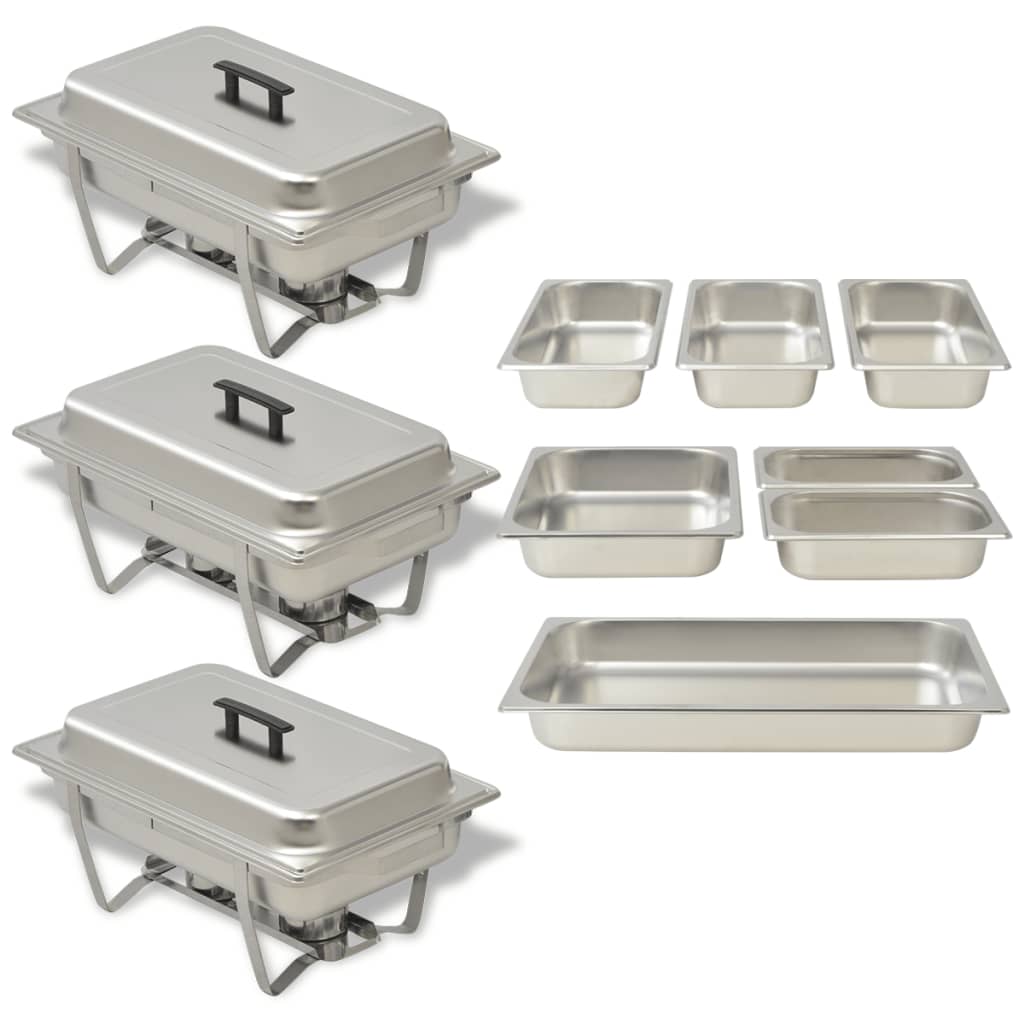 Vetonek Set calentador de comida para buffet 3 piezas acero inoxidable