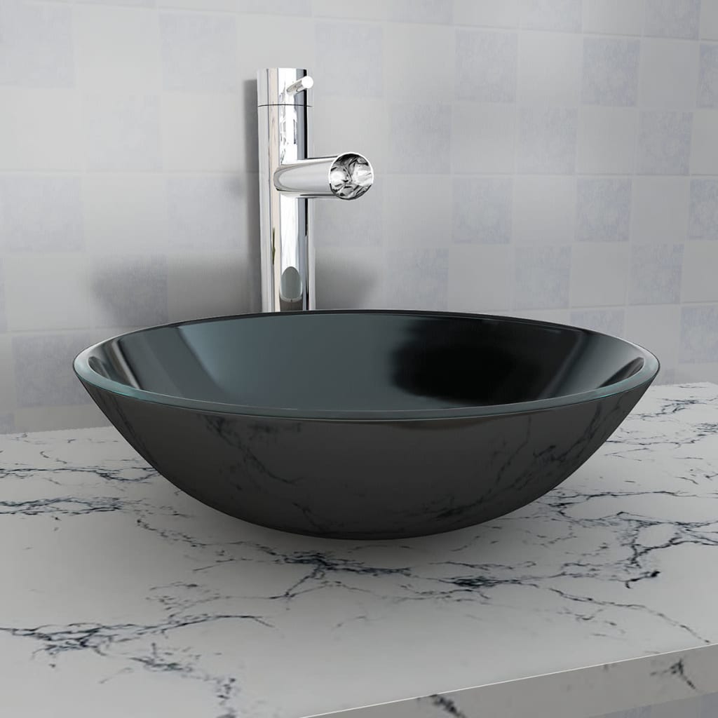 Vetonek Lavabo de vidrio templado negro 42 cm