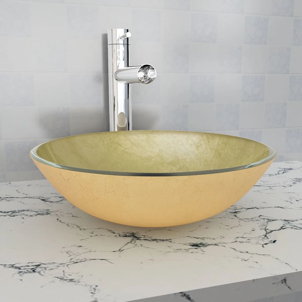 Vetonek Lavabo de vidrio templado 42 cm dorado