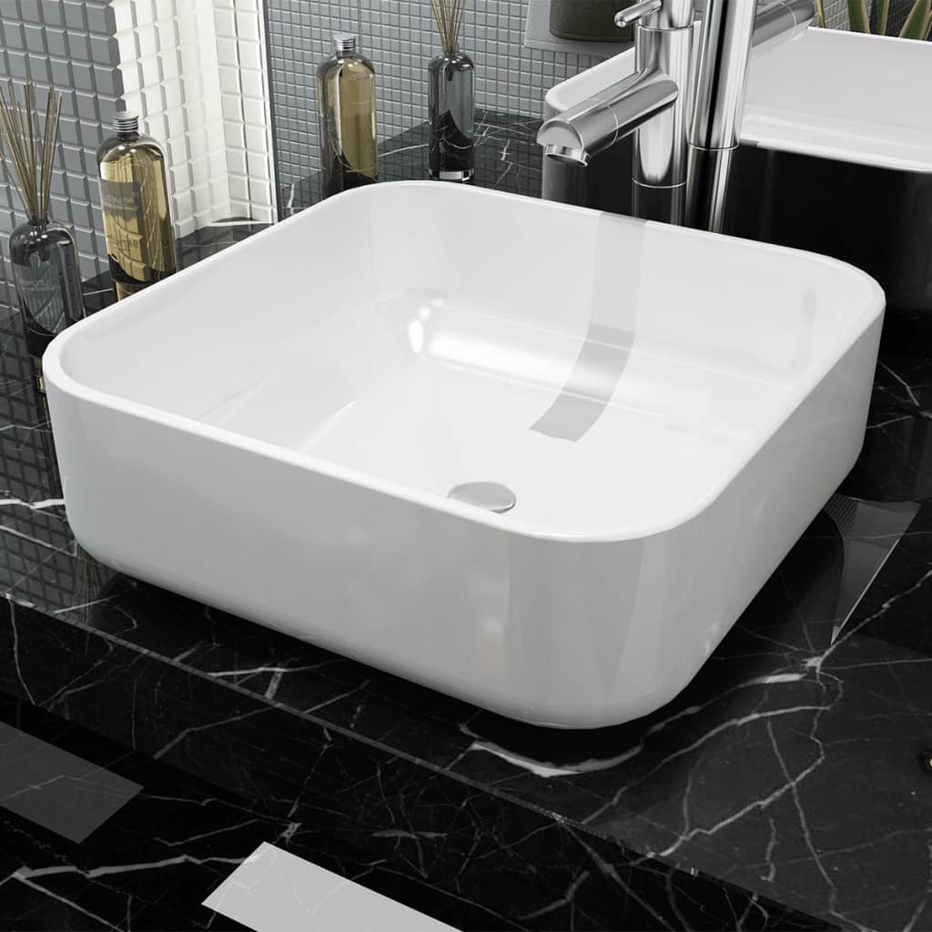 Vetonek Lavabo cuadrado de cerámica blanco 39x39x13,5 cm