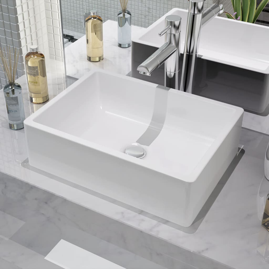 Vetonek Lavabo de cerámica blanco 41x30x12 cm