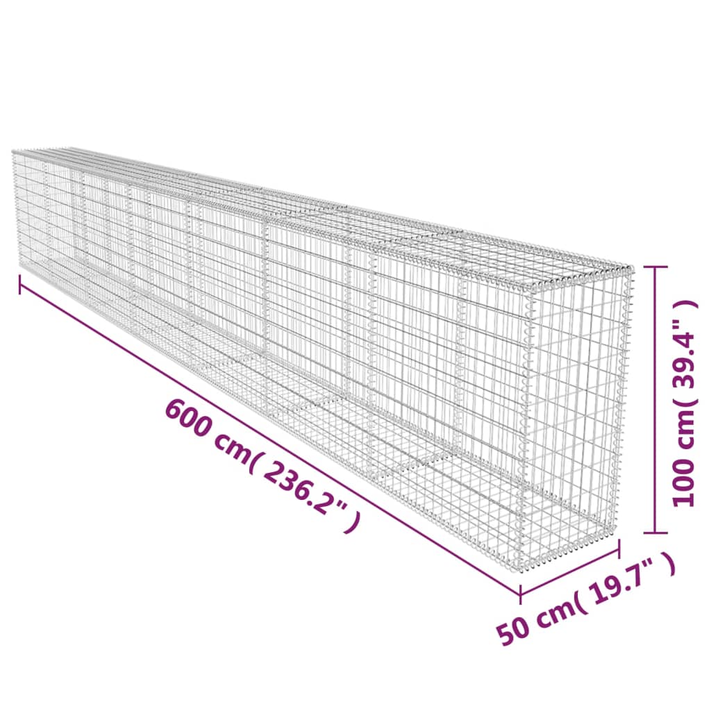 Parede de Gabiões Com tampa de aço galvanizada 600x50x100 cm