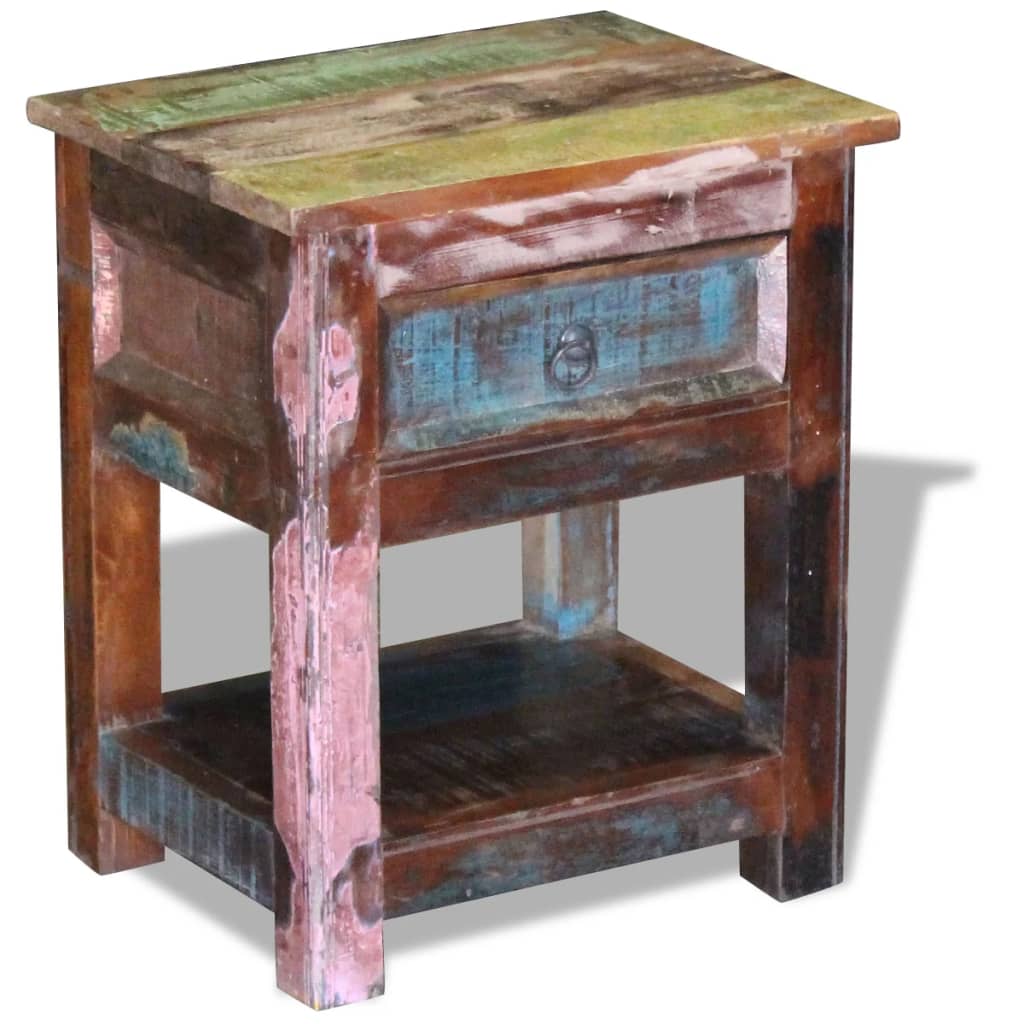 Auxiliary table with 1 solid wood drawer recycled 43x33x51 cm