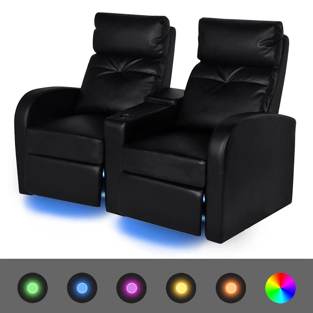 Vetonek Sillón de 2 plazas con LED cuero sintético negro