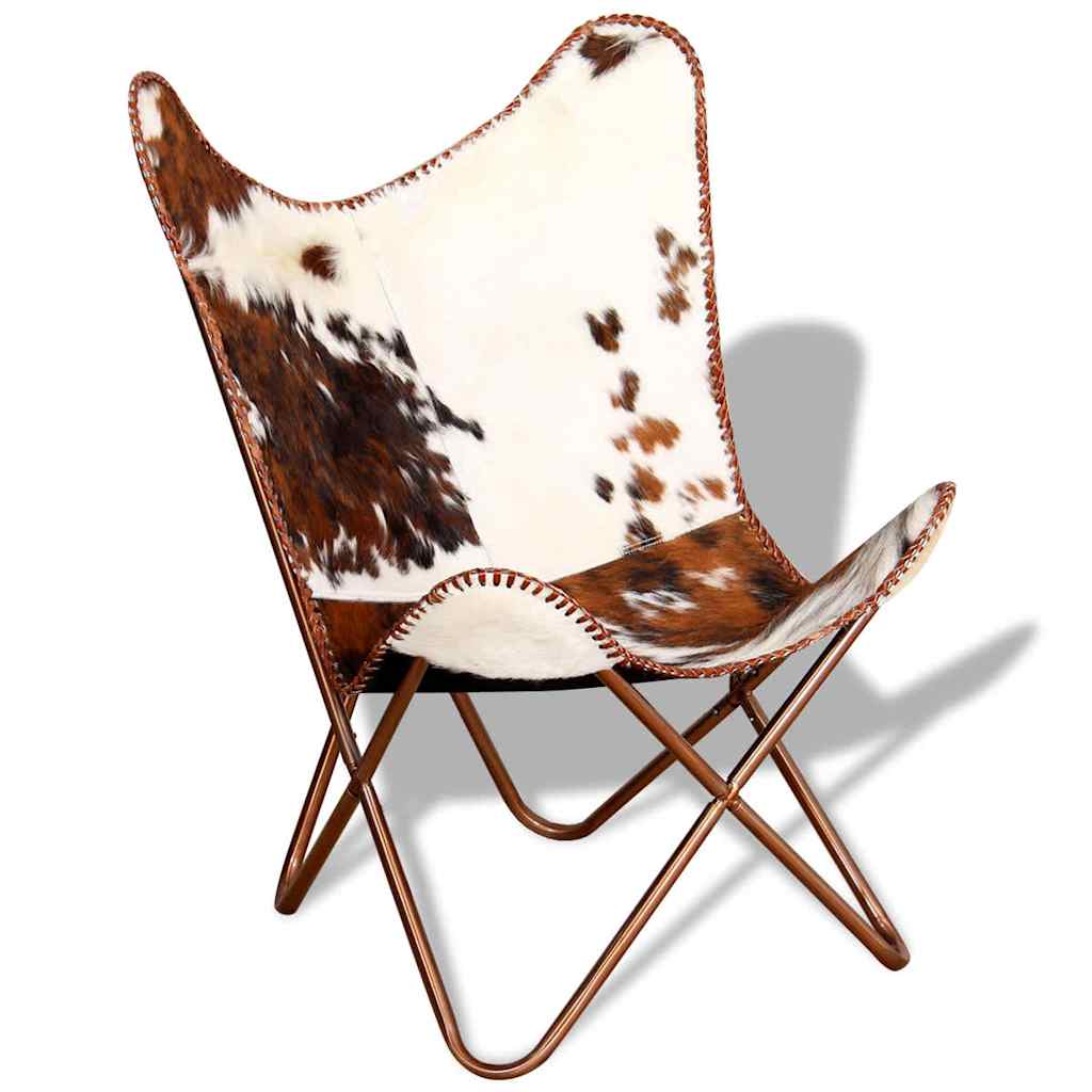 Brown and white authentic leather butterfly chair