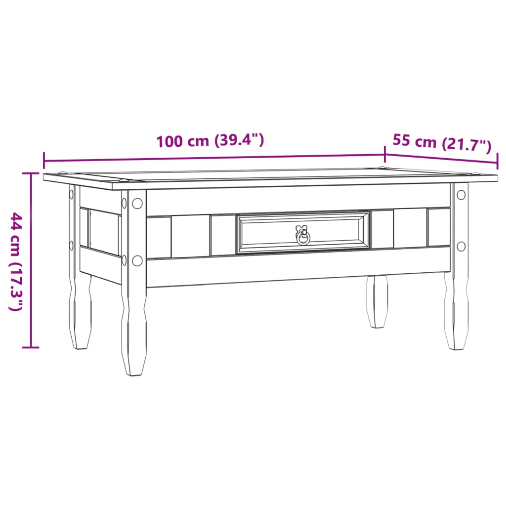 Tabela central coron pino mexicano 100x55x44 cm