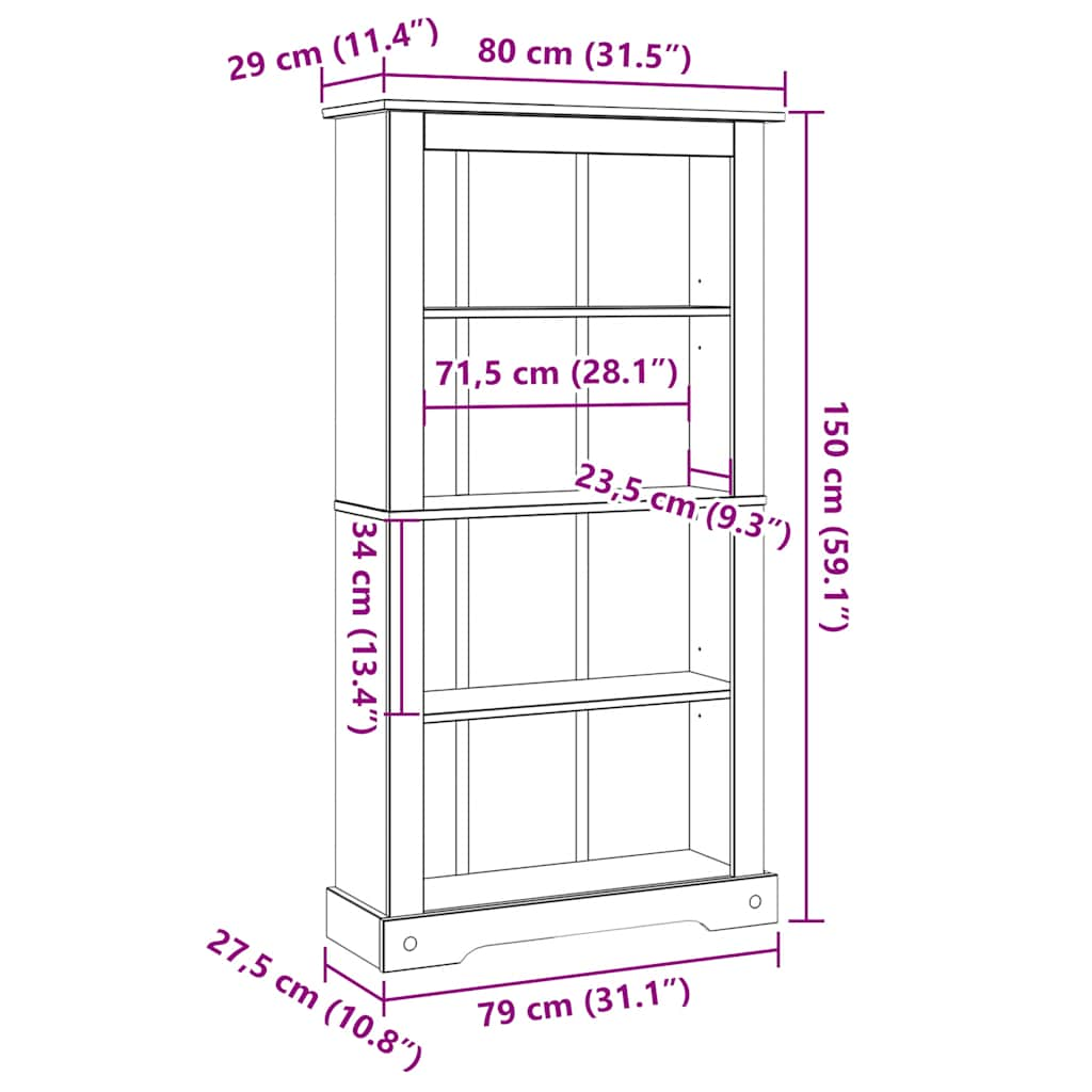 Estantería 4 niveles Corona Range de pino mexicano 80x29x150 cm vidaXL