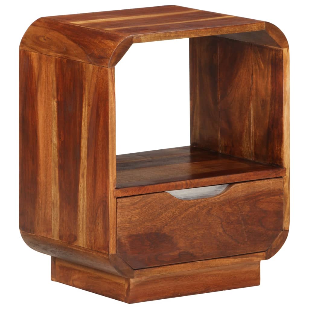 Vetonek Mesita de noche con cajón madera maciza de sheesham 40x30x50 cm