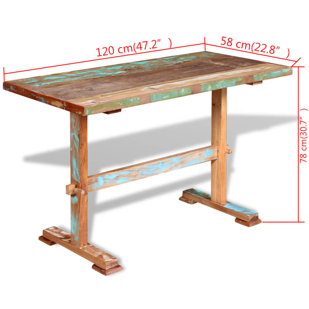 Dining table with recycled solid wood pedestal 120x58x78 cm