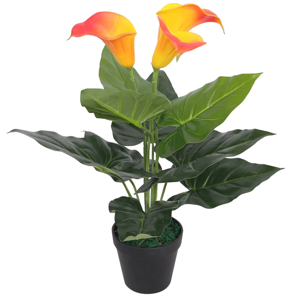 Vetonek Planta Cala Lilly artificial con macetero roja y amarilla 45 cm