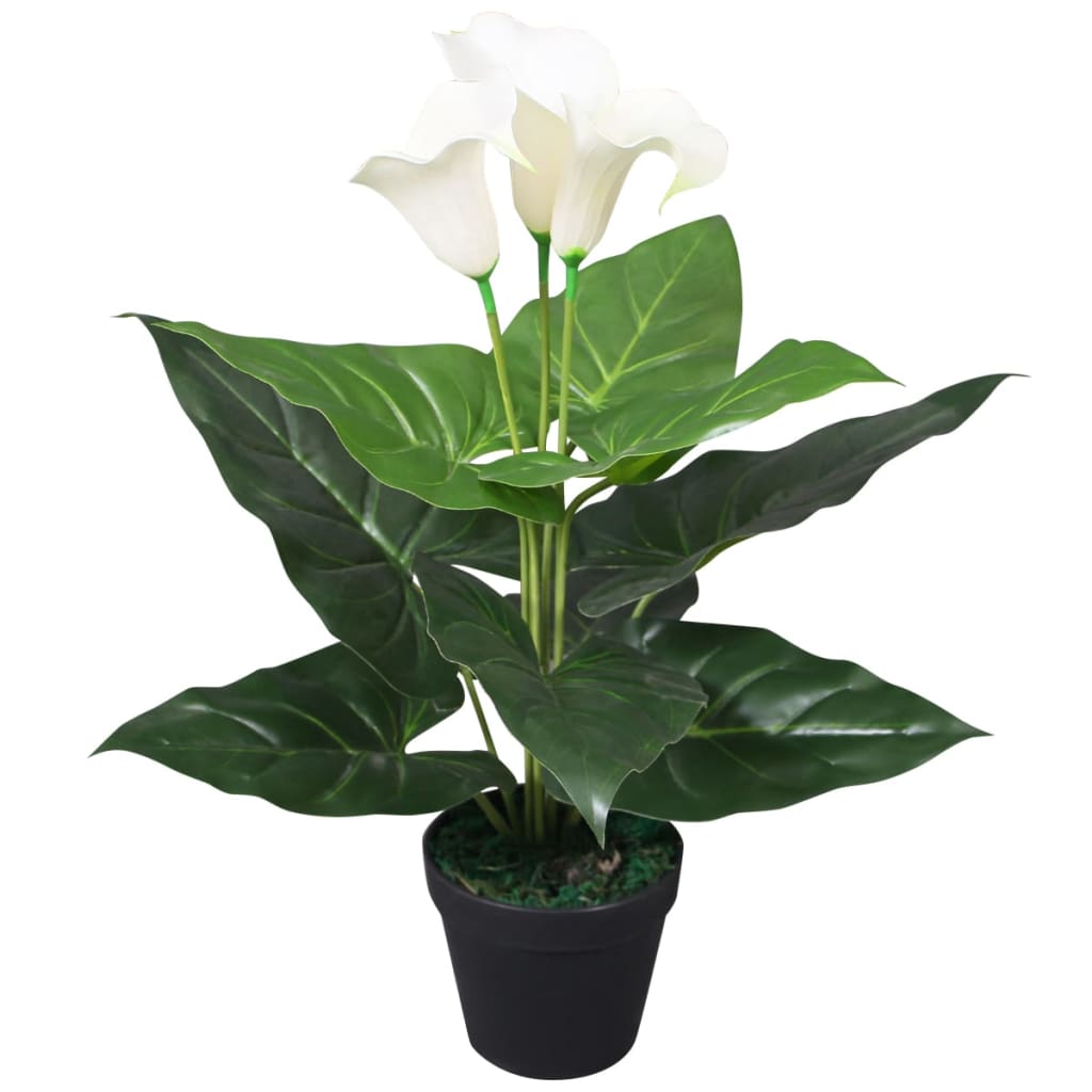 Vetonek Planta cala lilly artificial con macetero 45 cm blanca